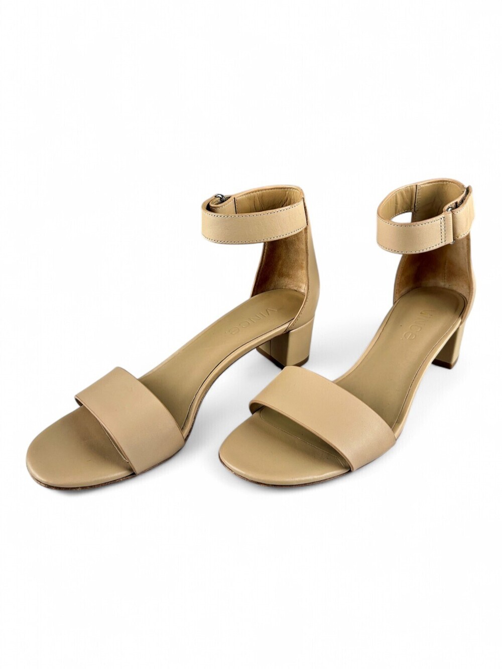 Vince Leather Ankle Strap Block Heel Sandals Size 6 Nude